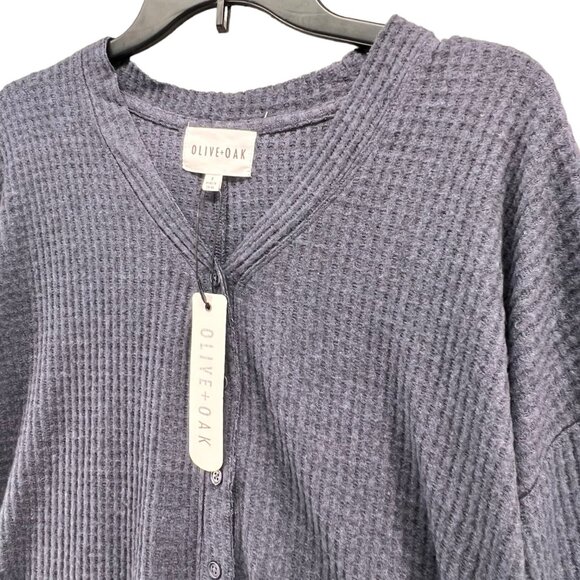 Olive And Oak Top Womens S Blue Waffle Knit Shirt Long Sleeve Button Thermal - Picture 2 of 12